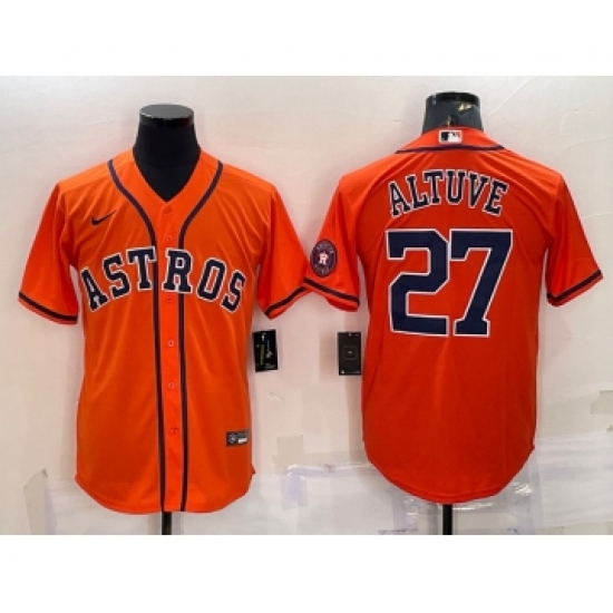 Men's Houston Astros 27 Jose Altuve Orange With Patch Stitched MLB Cool Base Nike Jersey