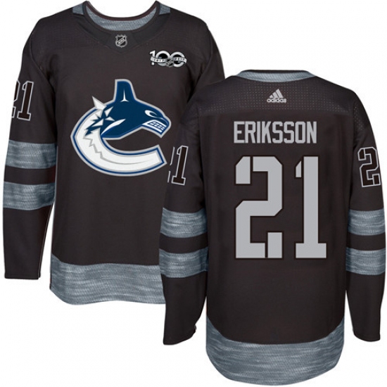 Men's Adidas Vancouver Canucks 21 Loui Eriksson Authentic Black 1917-2017 100th Anniversary NHL Jersey