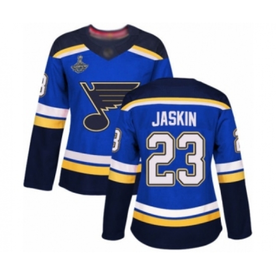 Women's St. Louis Blues 23 Dmitrij Jaskin Authentic Royal Blue Home 2019 Stanley Cup Champions Hockey Jersey