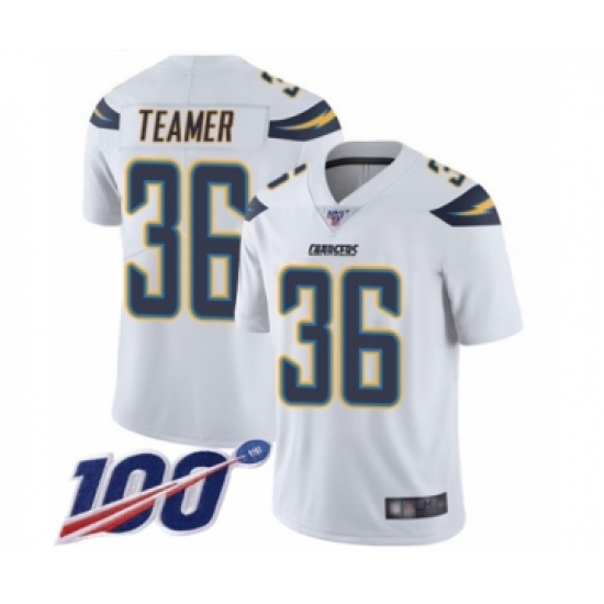 Youth Los Angeles Chargers 36 Roderic Teamer White Vapor Untouchable Limited Player 100th Season Football Jersey