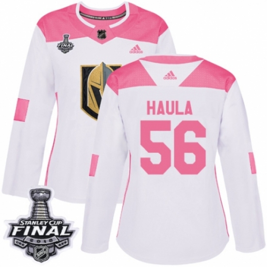 Women's Adidas Vegas Golden Knights 56 Erik Haula Authentic White/Pink Fashion 2018 Stanley Cup Final NHL Jersey