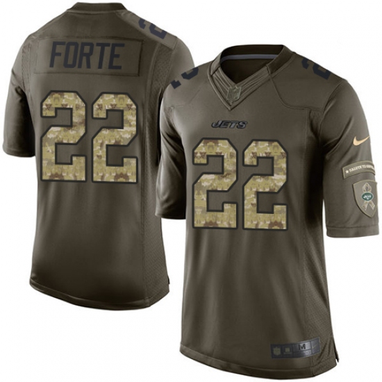 Men's Nike New York Jets 22 Matt Forte Elite Green Salute to Service NFL Jersey