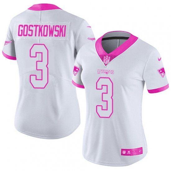 Women's Nike New England Patriots 3 Stephen Gostkowski Limited White/Pink Rush Fashion NFL Jersey