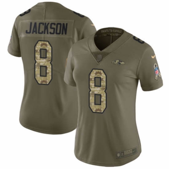 Women's Nike Baltimore Ravens 8 Lamar Jackson Limited Olive/Camo Salute to Service NFL Jersey