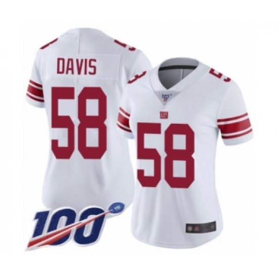 Women's New York Giants 58 Tae Davis White Vapor Untouchable Limited Player 100th Season Football Jersey