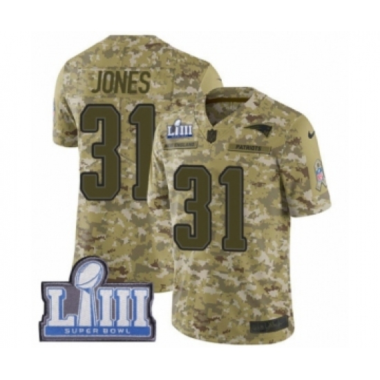 Youth Nike New England Patriots 31 Jonathan Jones Limited Camo 2018 Salute to Service Super Bowl LIII Bound NFL Jersey