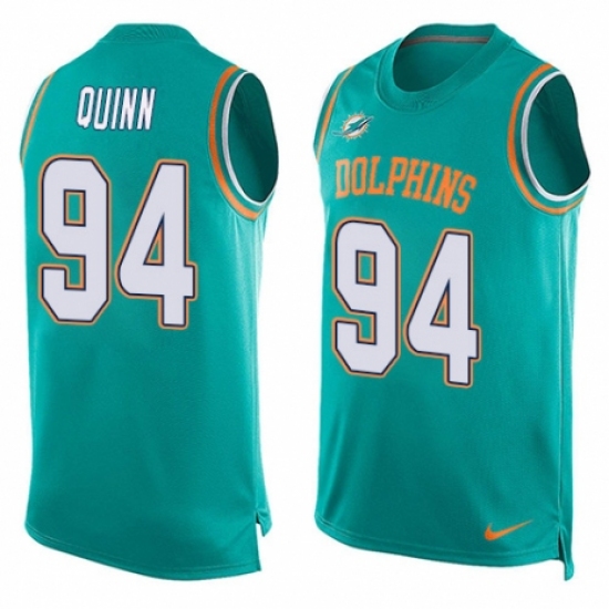 Men's Nike Miami Dolphins 94 Robert Quinn Limited Aqua Green Player Name & Number Tank Top NFL Jersey