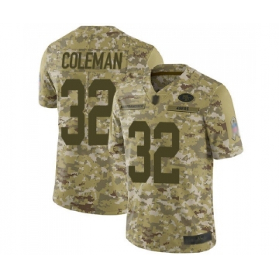 Youth San Francisco 49ers 32 Tevin Coleman Limited Camo 2018 Salute to Service Football Jersey
