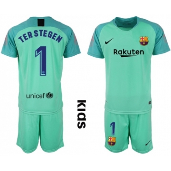 Barcelona 1 Ter Stegen Green Goalkeeper Kid Soccer Club Jersey