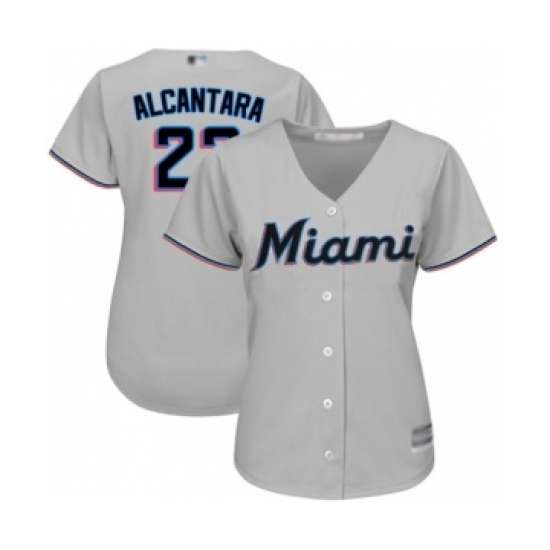 Women's Miami Marlins 22 Sandy Alcantara Authentic Grey Road Cool Base Baseball Jersey