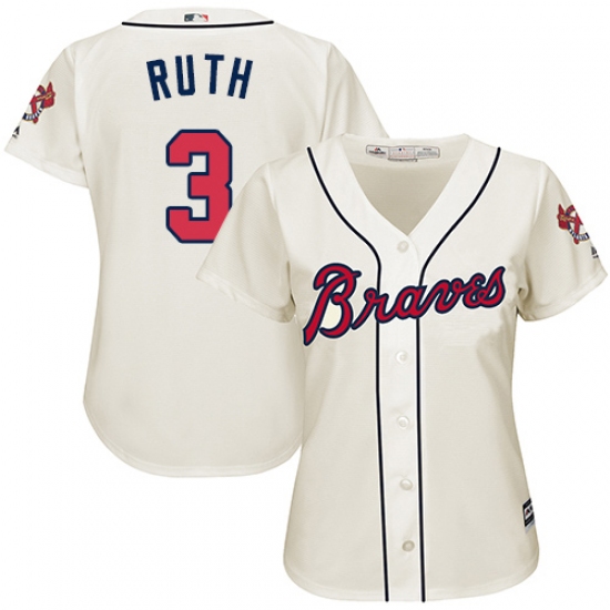 Women's Majestic Atlanta Braves 3 Babe Ruth Authentic Cream Alternate 2 Cool Base MLB Jersey