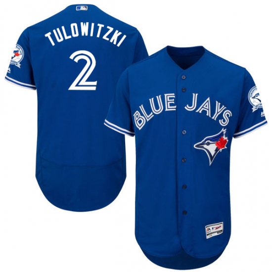 Men's Majestic Toronto Blue Jays 2 Troy Tulowitzki Blue Alternate Flex Base Authentic Collection MLB Jersey