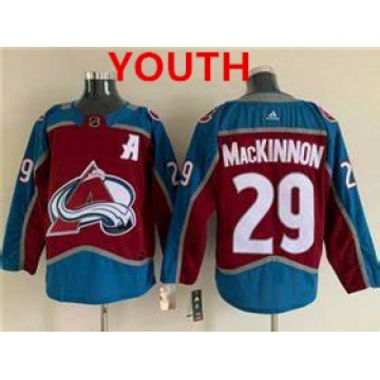 Youth Colorado Avalanche 29 Nathan MacKinnon With A Ptach Burgundy Stitched Jersey