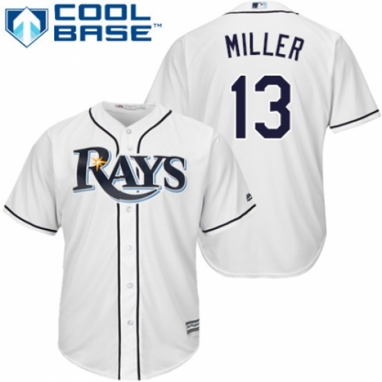 Youth Majestic Tampa Bay Rays 13 Brad Miller Replica White Home Cool Base MLB Jersey