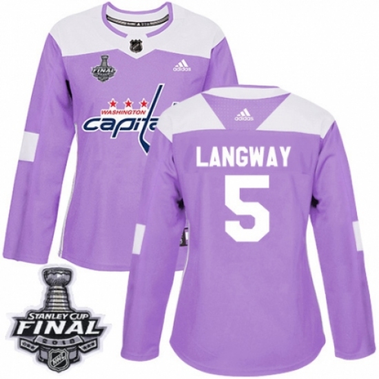 Women's Adidas Washington Capitals 5 Rod Langway Authentic Purple Fights Cancer Practice 2018 Stanley Cup Final NHL Jersey