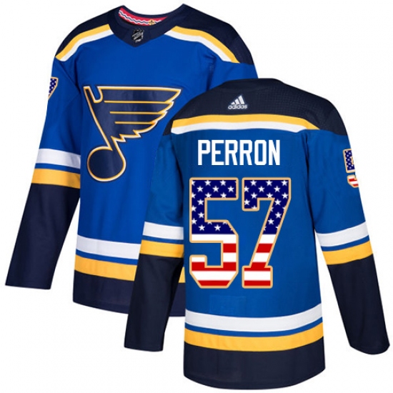 Youth Adidas St. Louis Blues 57 David Perron Authentic Blue USA Flag Fashion NHL Jersey