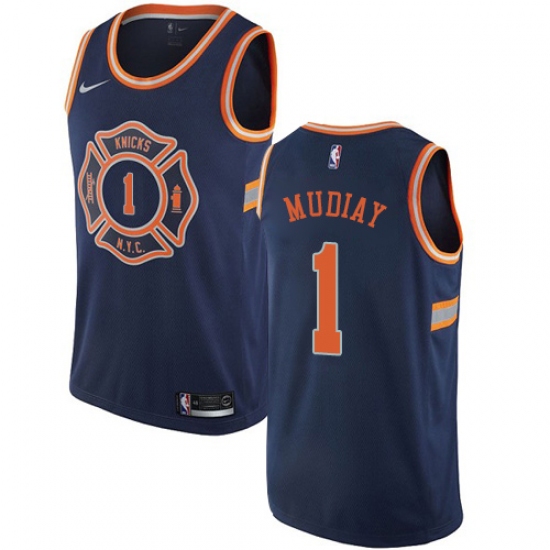 Men's Nike New York Knicks 1 Emmanuel Mudiay Authentic Navy Blue NBA Jersey - City Edition