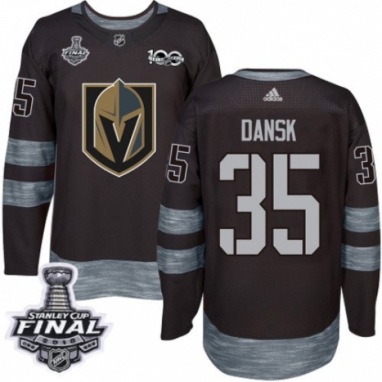 Men's Adidas Vegas Golden Knights 35 Oscar Dansk Authentic Black 1917-2017 100th Anniversary 2018 Stanley Cup Final NHL Jersey