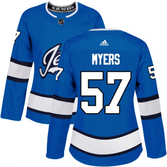 Women's Adidas Winnipeg Jets 57 Tyler Myers Authentic Blue Alternate NHL Jersey