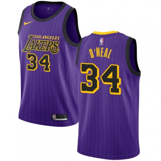 Youth Nike Los Angeles Lakers 34 Shaquille O Neal Swingman Purple NBA Jersey - City Edition