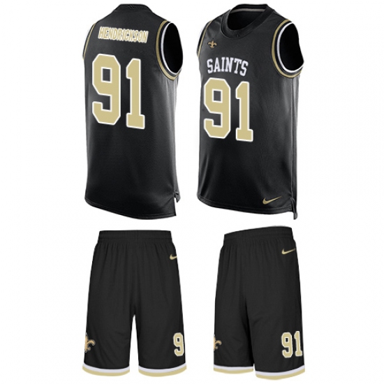 Men's Nike New Orleans Saints 91 Trey Hendrickson Limited Black Tank Top Suit NFL Jersey