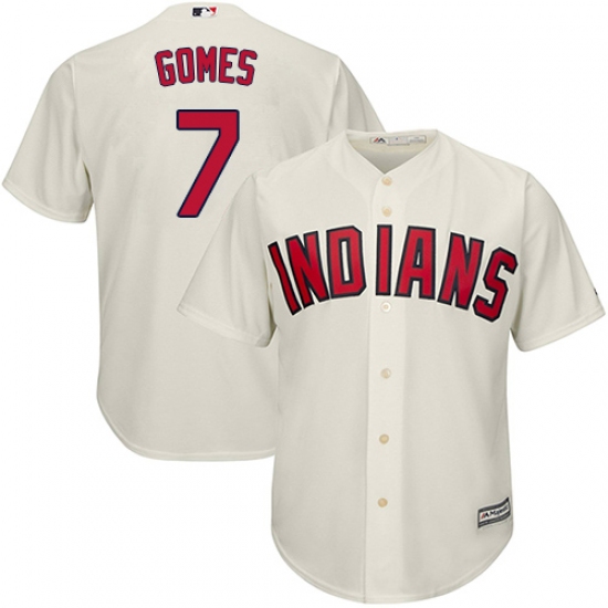 Men's Majestic Cleveland Indians 7 Yan Gomes Replica Cream Alternate 2 Cool Base MLB Jersey