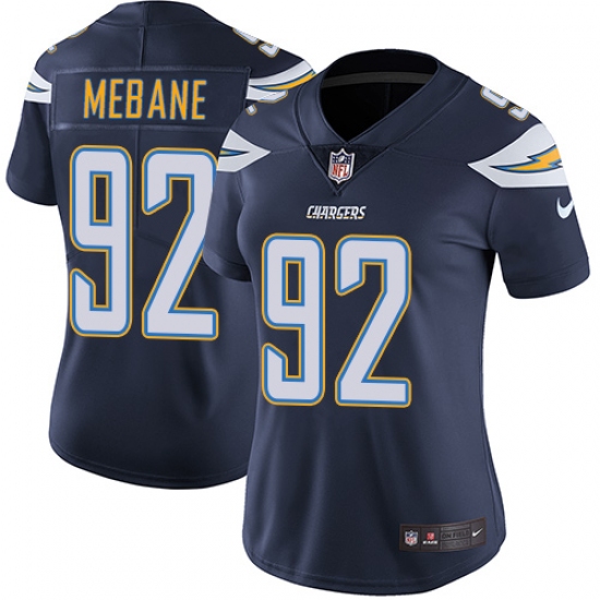 Women's Nike Los Angeles Chargers 92 Brandon Mebane Navy Blue Team Color Vapor Untouchable Limited Player NFL Jersey