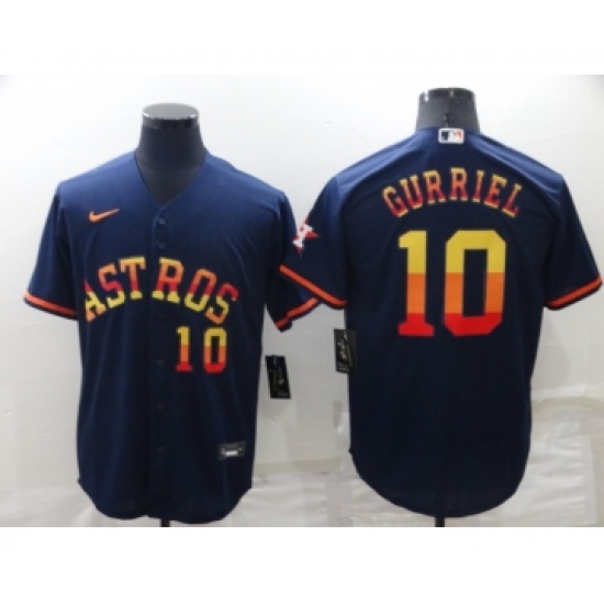 Men's Houston Astros 10 Yuli Gurriel Number Navy Blue Rainbow Stitched MLB Cool Base Nike Jersey