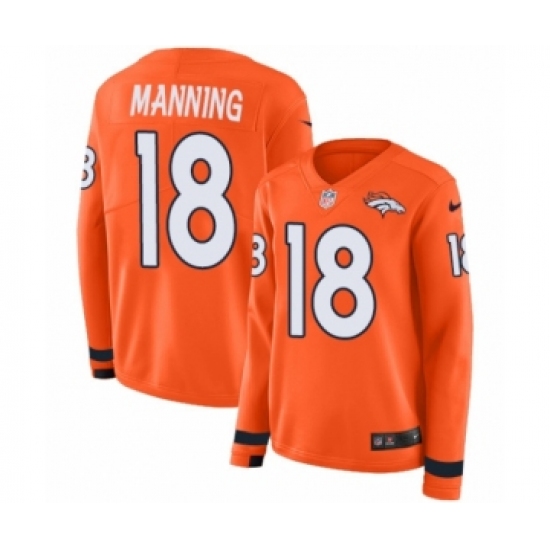 Women's Nike Denver Broncos 18 Peyton Manning Limited Orange Therma Long Sleeve NFL Jersey