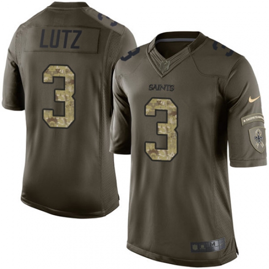 Men's Nike New Orleans Saints 3 Will Lutz Elite Green Salute to Service NFL Jersey