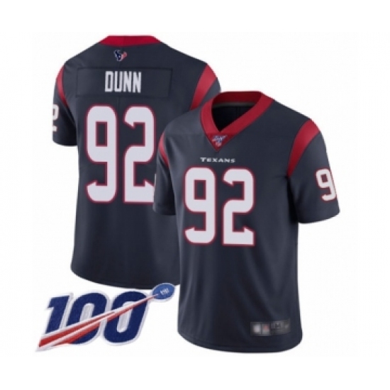 Men's Houston Texans 92 Brandon Dunn Navy Blue Team Color Vapor Untouchable Limited Player 100th Season Football Jersey