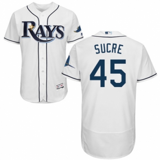 Men's Majestic Tampa Bay Rays 45 Jesus Sucre Home White Home Flex Base Authentic Collection MLB Jersey