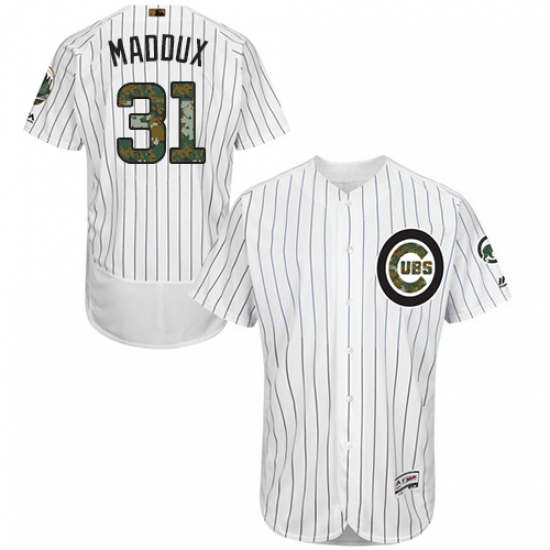 Men's Majestic Chicago Cubs 31 Greg Maddux Authentic White 2016 Memorial Day Fashion Flex Base MLB Jersey