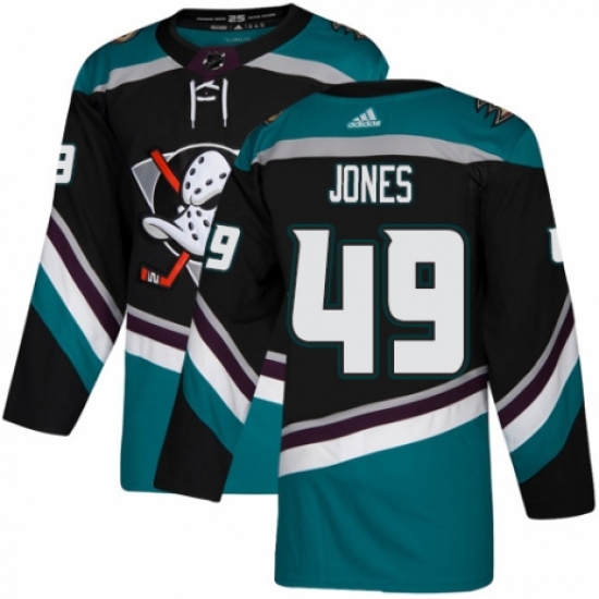 Men's Adidas Anaheim Ducks 49 Max Jones Premier Black Teal Alternate NHL Jersey