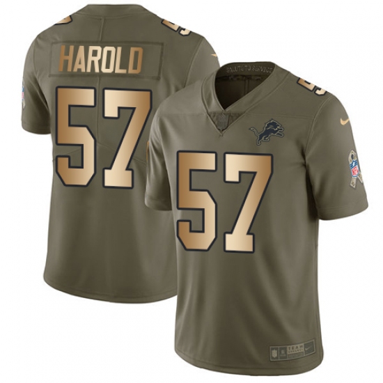 Men's Nike Detroit Lions 57 Eli Harold Limited Olive Gold Salute to Service NFL Jersey