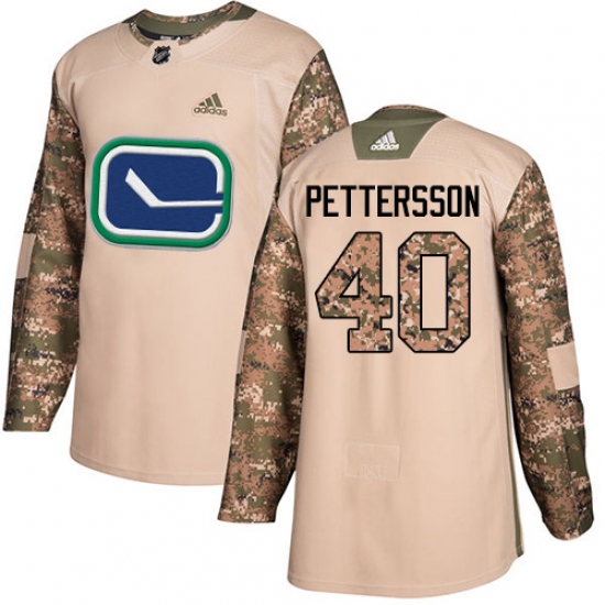 Men's Adidas Vancouver Canucks 40 Elias Pettersson Camo Authentic 2017 Veterans Day Stitched NHL Jersey