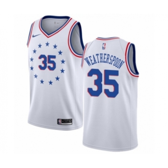 Men's Nike Philadelphia 76ers 35 Clarence Weatherspoon White Swingman Jersey - Earned Edition