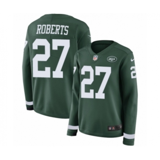 Women's Nike New York Jets 27 Darryl Roberts Limited Green Therma Long Sleeve NFL Jersey