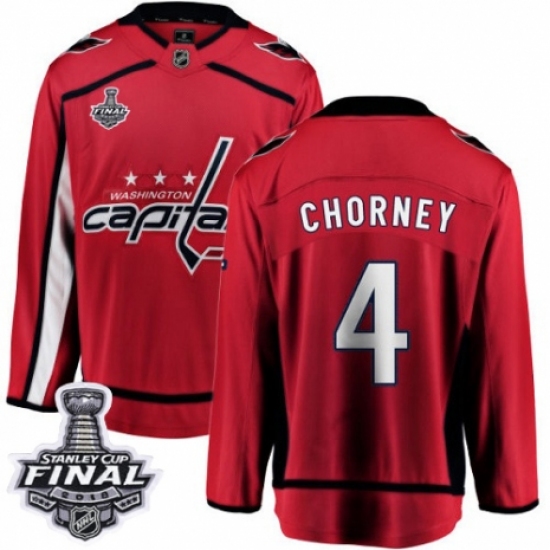 Youth Washington Capitals 4 Taylor Chorney Fanatics Branded Red Home Breakaway 2018 Stanley Cup Final NHL Jersey