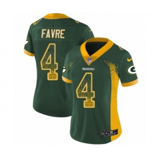 Women's Nike Green Bay Packers 4 Brett Favre Limited Green Rush Drift Fashion NFL Jersey