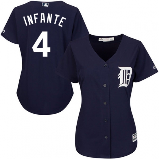 Women's Majestic Detroit Tigers 4 Omar Infante Authentic Navy Blue Alternate Cool Base MLB Jersey