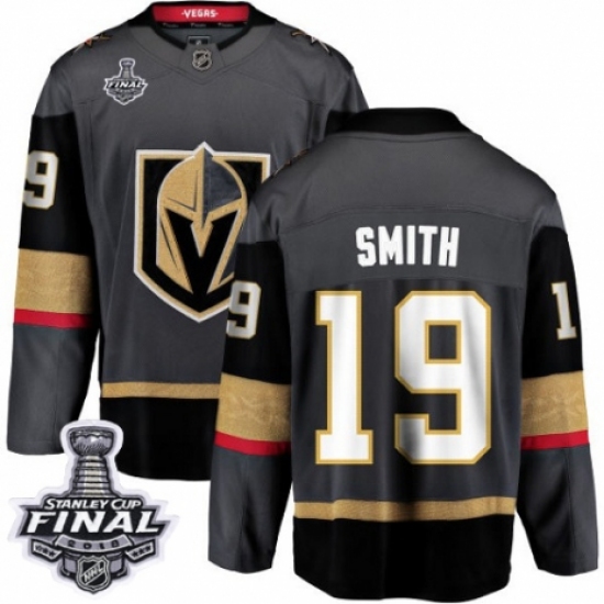 Youth Vegas Golden Knights 19 Reilly Smith Authentic Black Home Fanatics Branded Breakaway 2018 Stanley Cup Final NHL Jersey