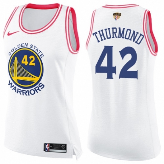 Women's Nike Golden State Warriors 42 Nate Thurmond Swingman White/Pink Fashion 2018 NBA Finals Bound NBA Jersey