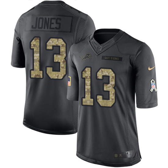 Men's Nike Detroit Lions 13 T.J. Jones Limited Black 2016 Salute to Service NFL Jersey