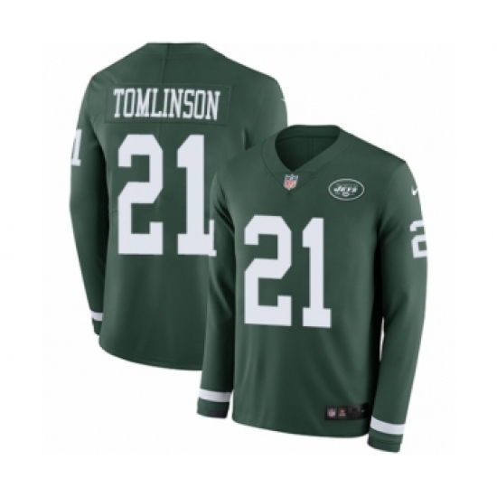 Youth Nike New York Jets 21 LaDainian Tomlinson Limited Green Therma Long Sleeve NFL Jersey