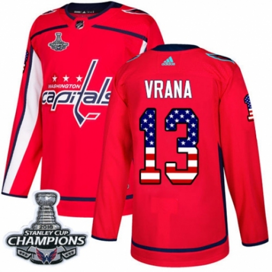 Youth Adidas Washington Capitals 13 Jakub Vrana Authentic Red USA Flag Fashion 2018 Stanley Cup Final Champions NHL Jersey