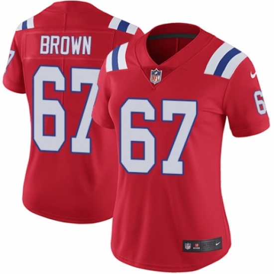 Women's Nike New England Patriots 67 Trent Brown Red Alternate Vapor Untouchable Limited Player NFL Jersey