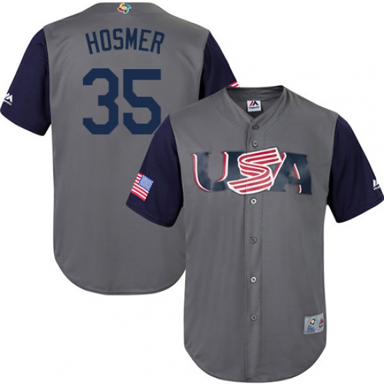 Youth USA Baseball Majestic 35 Eric Hosmer Gray 2017 World Baseball Classic Replica Team Jersey