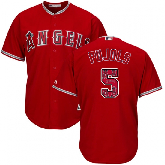 Men's Majestic Los Angeles Angels of Anaheim 5 Albert Pujols Authentic Red Team Logo Fashion Cool Base MLB Jersey