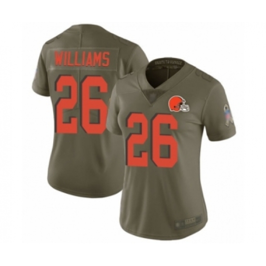 Women's Cleveland Browns 26 Greedy Williams Limited Olive 2017 Salute to Service Football Jersey